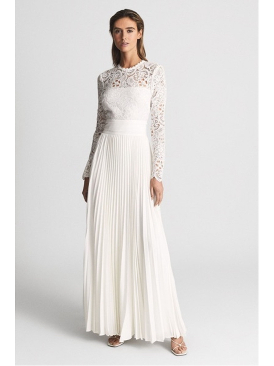 Reiss Dresses & Skirts - Women's Reiss White Long Sleeve Lace Pleated Maxi Dress Size 4